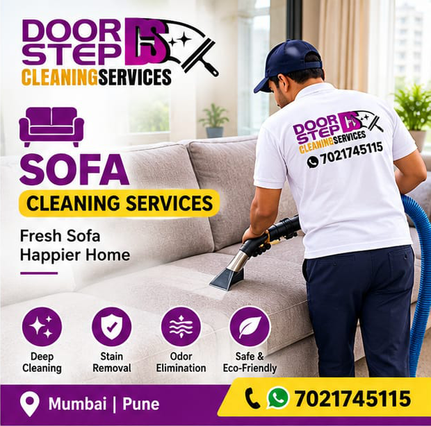 Doorstep Cleaning Services technician cleaning a fabric sofa with an upholstery machine