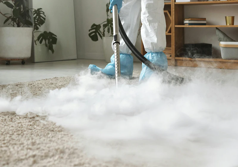 Professional carpet cleaning with steam extraction equipment